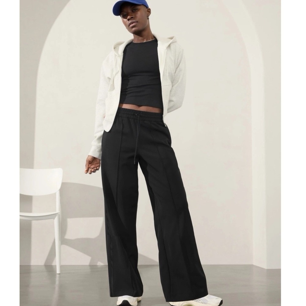 Athleta Endeavor High Rise Relaxed Wide Leg Pant Black Size L Tuxedo Stripe